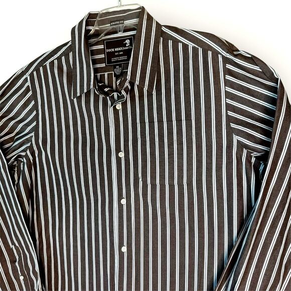 Duck Head Striped Long Sleeve Button Up Shirt Athletic Fit Mens XXL Brown White - Picture 5 of 11